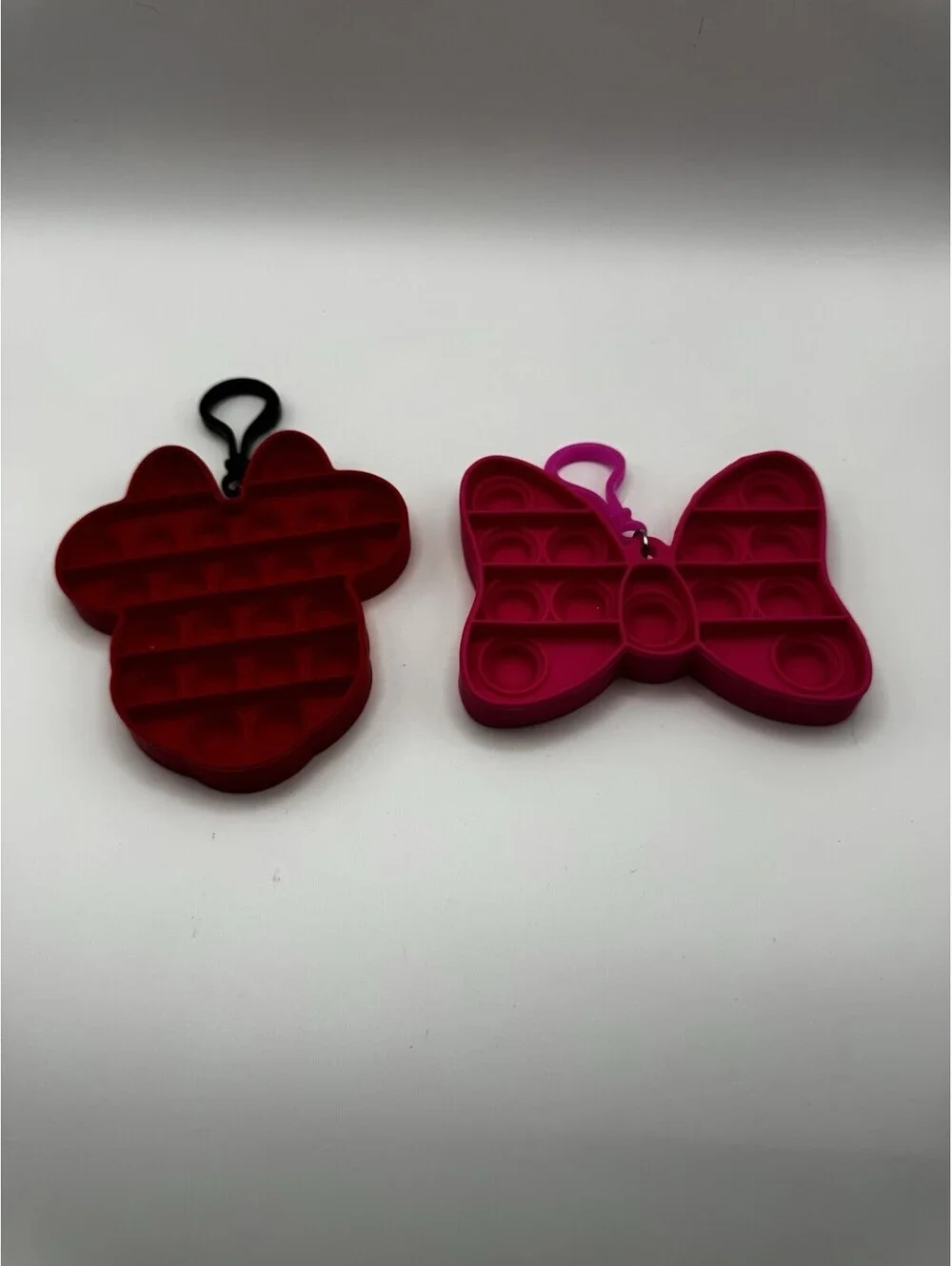 Minnie Mouse Pop It Fidget Keychain Set Lot, 2pc Bee & Bow, Red/Pink